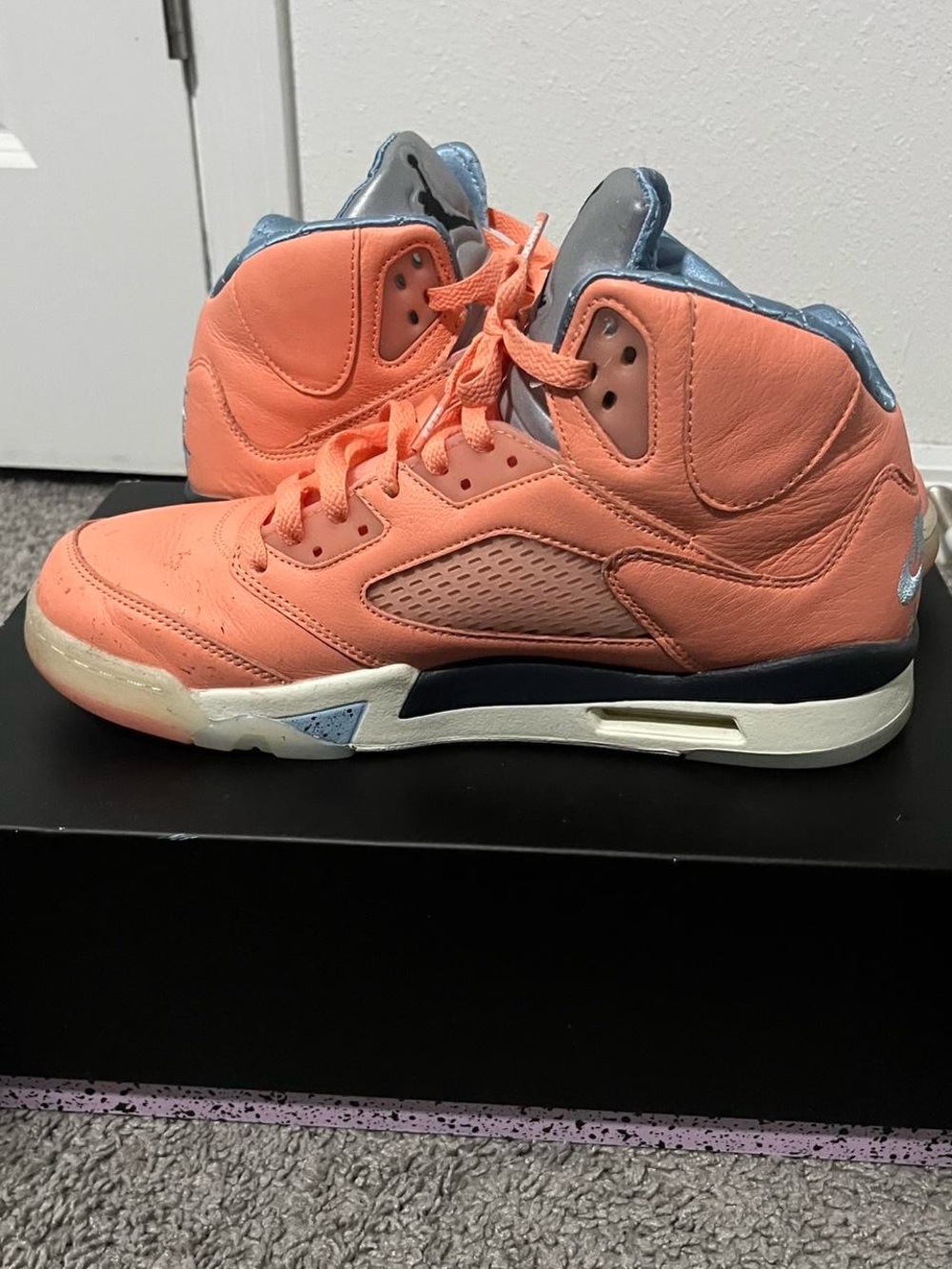 Jordan High-Top Sneakers in Coral and Light Blue